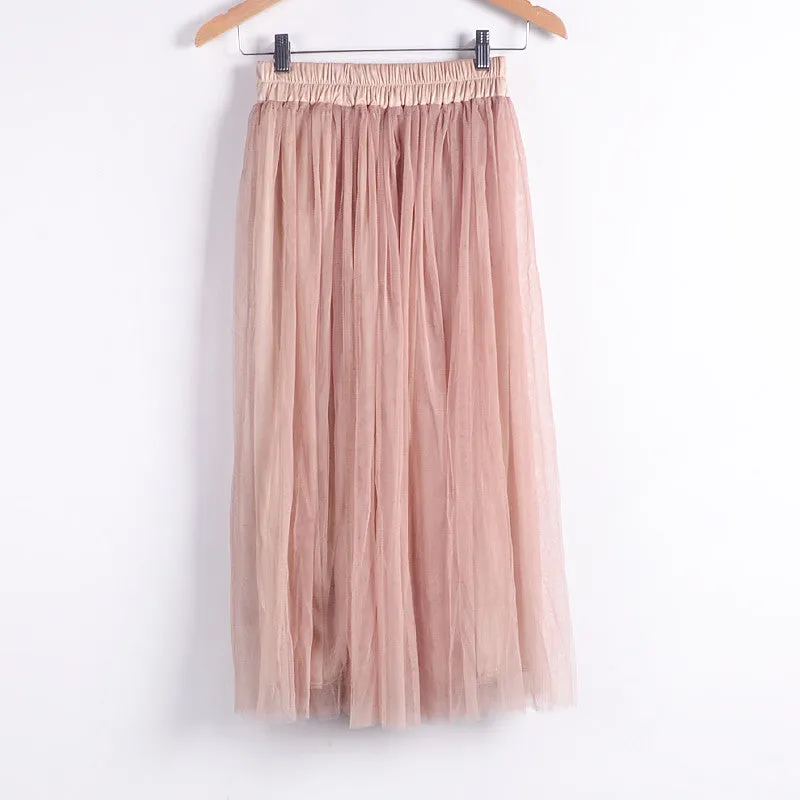 Skirt Ladies Elegant Casual High Waist Pleated Skirt Long Tulle Skirts Straight Skirts Solid Mesh Skater Skirt
