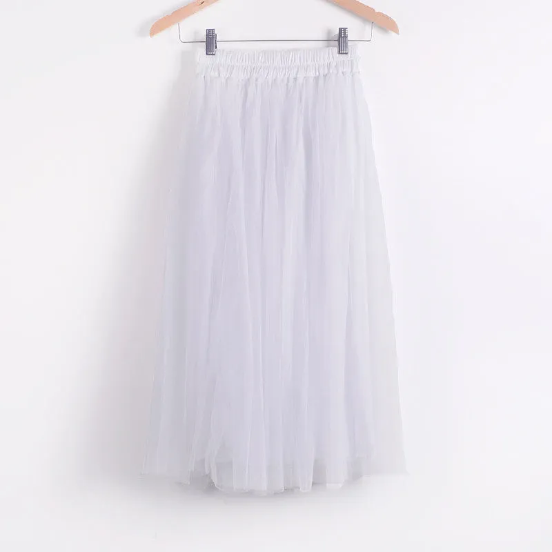 Skirt Ladies Elegant Casual High Waist Pleated Skirt Long Tulle Skirts Straight Skirts Solid Mesh Skater Skirt