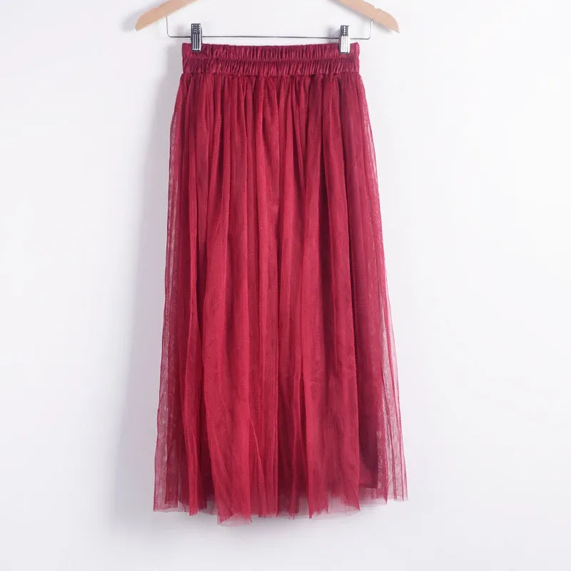 Skirt Ladies Elegant Casual High Waist Pleated Skirt Long Tulle Skirts Straight Skirts Solid Mesh Skater Skirt