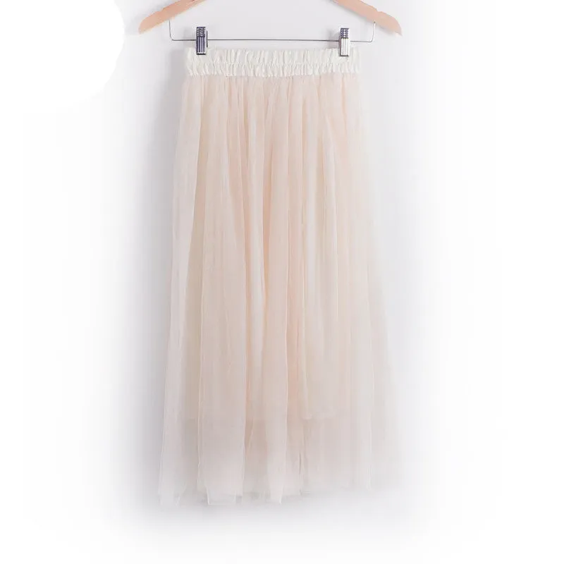 Skirt Ladies Elegant Casual High Waist Pleated Skirt Long Tulle Skirts Straight Skirts Solid Mesh Skater Skirt