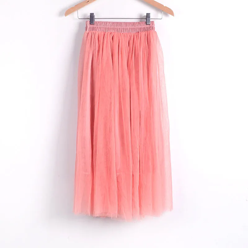 Skirt Ladies Elegant Casual High Waist Pleated Skirt Long Tulle Skirts Straight Skirts Solid Mesh Skater Skirt