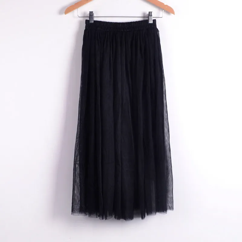 Skirt Ladies Elegant Casual High Waist Pleated Skirt Long Tulle Skirts Straight Skirts Solid Mesh Skater Skirt