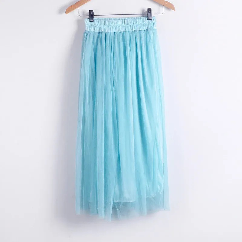 Skirt Ladies Elegant Casual High Waist Pleated Skirt Long Tulle Skirts Straight Skirts Solid Mesh Skater Skirt