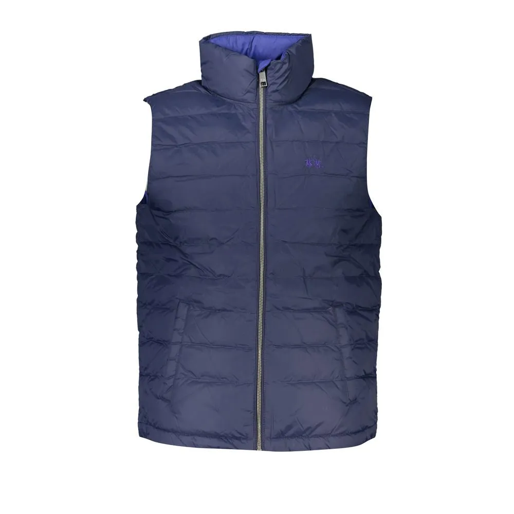 Sleek Sleeveless Embroidered Blue Jacket
