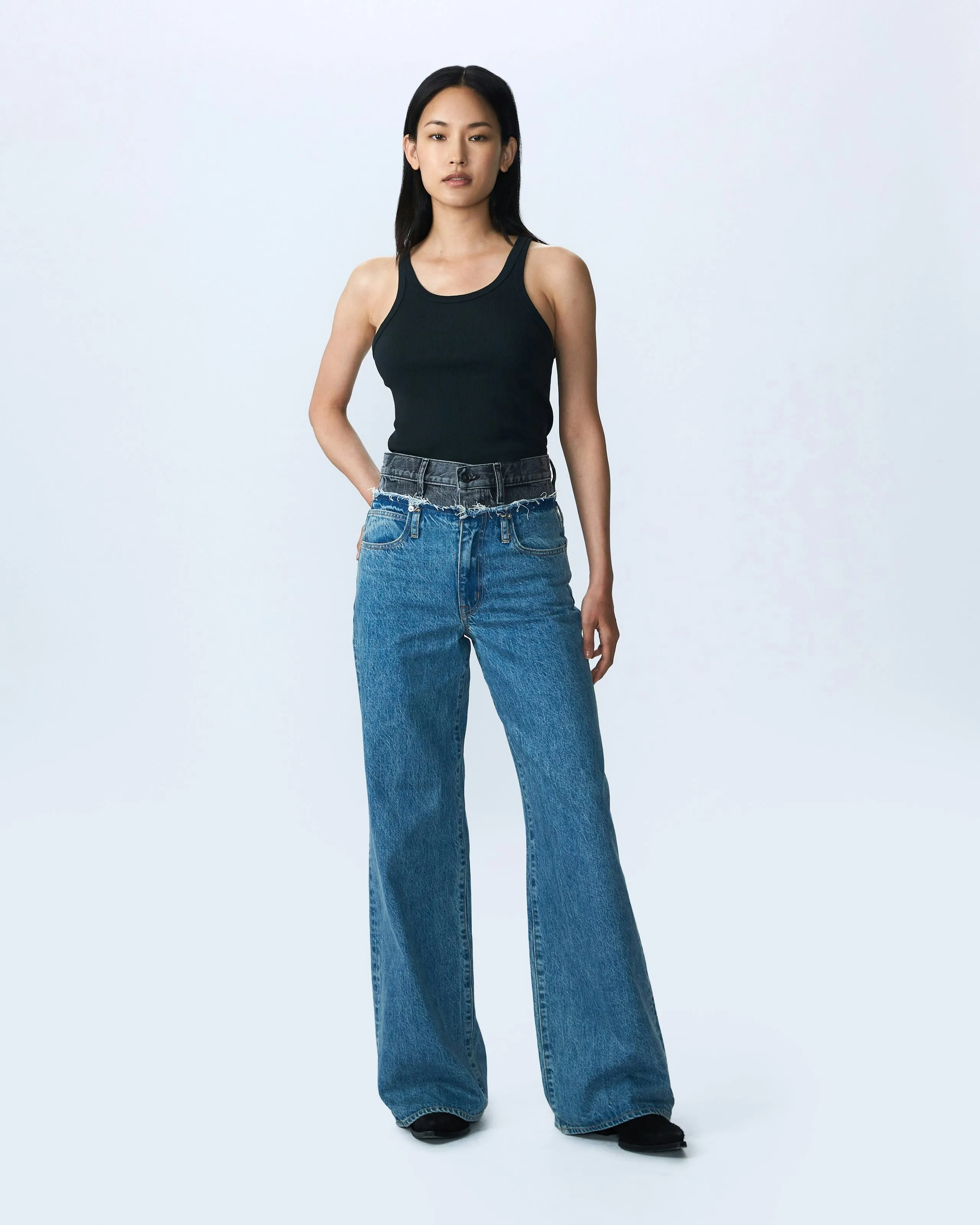 SLVRLAKE Re-Work Eva Double Waistband Jeans in Pacific Moon Blue