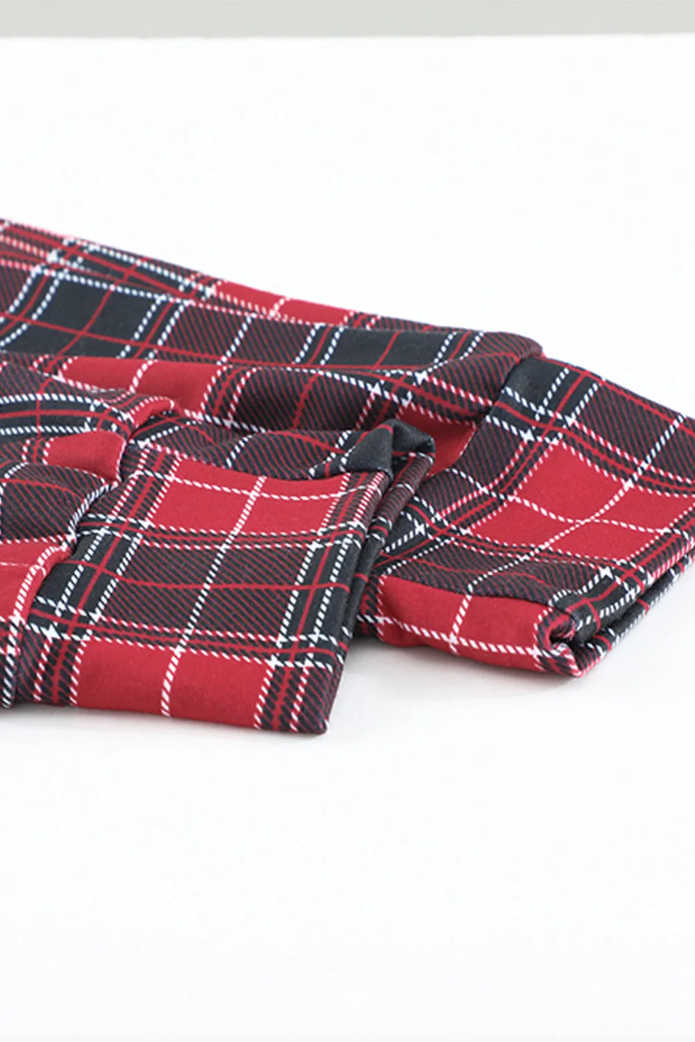 Solid Long Sleeve Top and Plaid Pants Loungewear