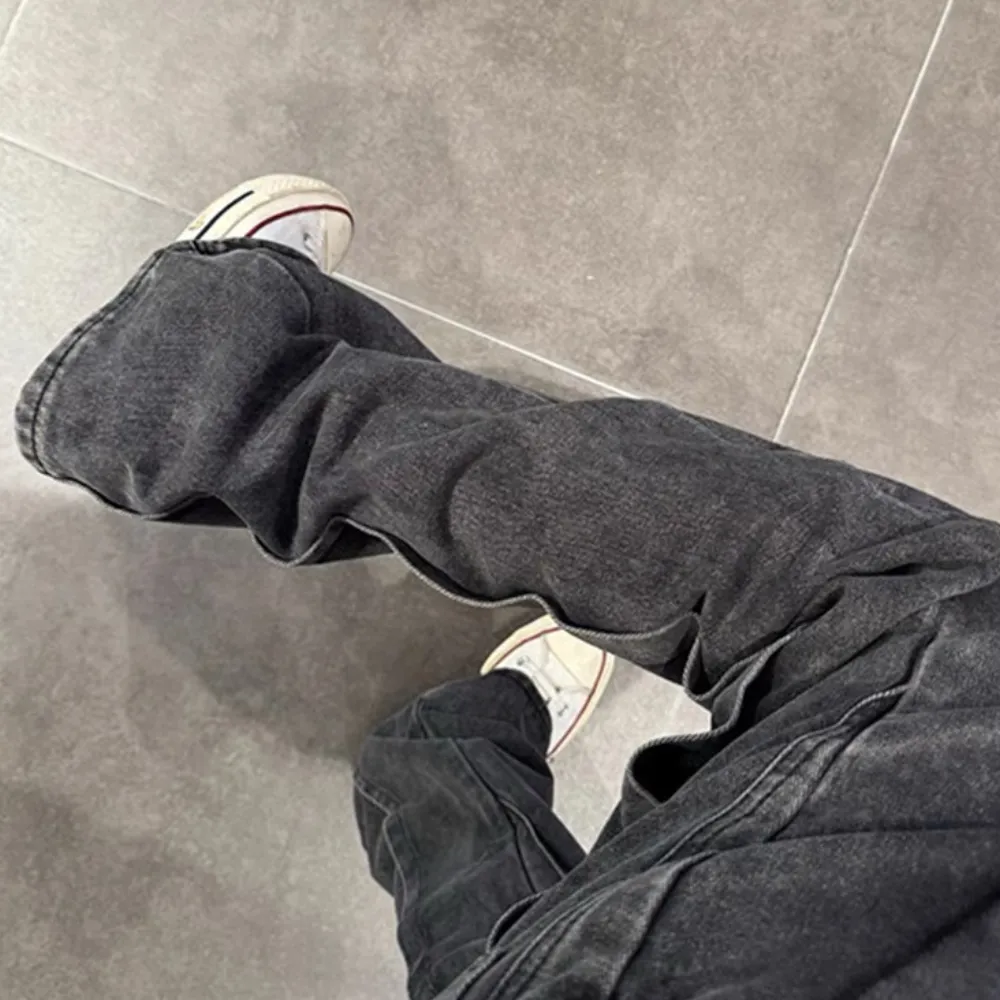Spliced wide-leg jeans