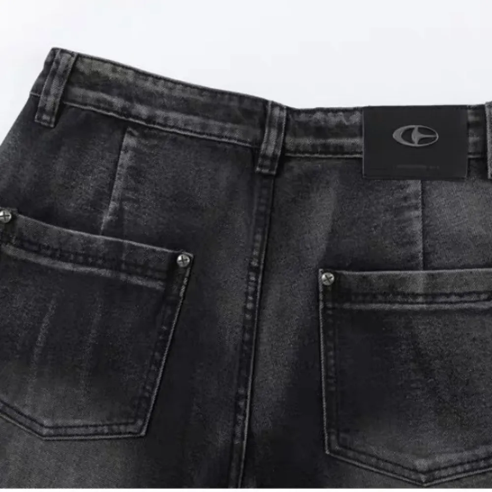 Spliced wide-leg jeans