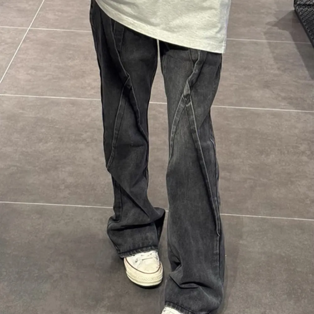 Spliced wide-leg jeans
