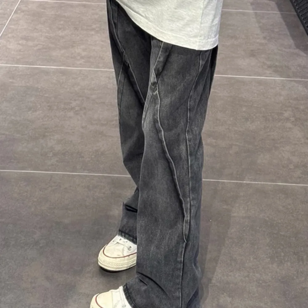 Spliced wide-leg jeans