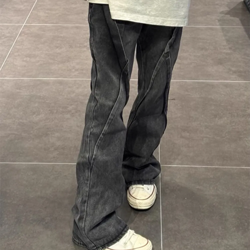 Spliced wide-leg jeans