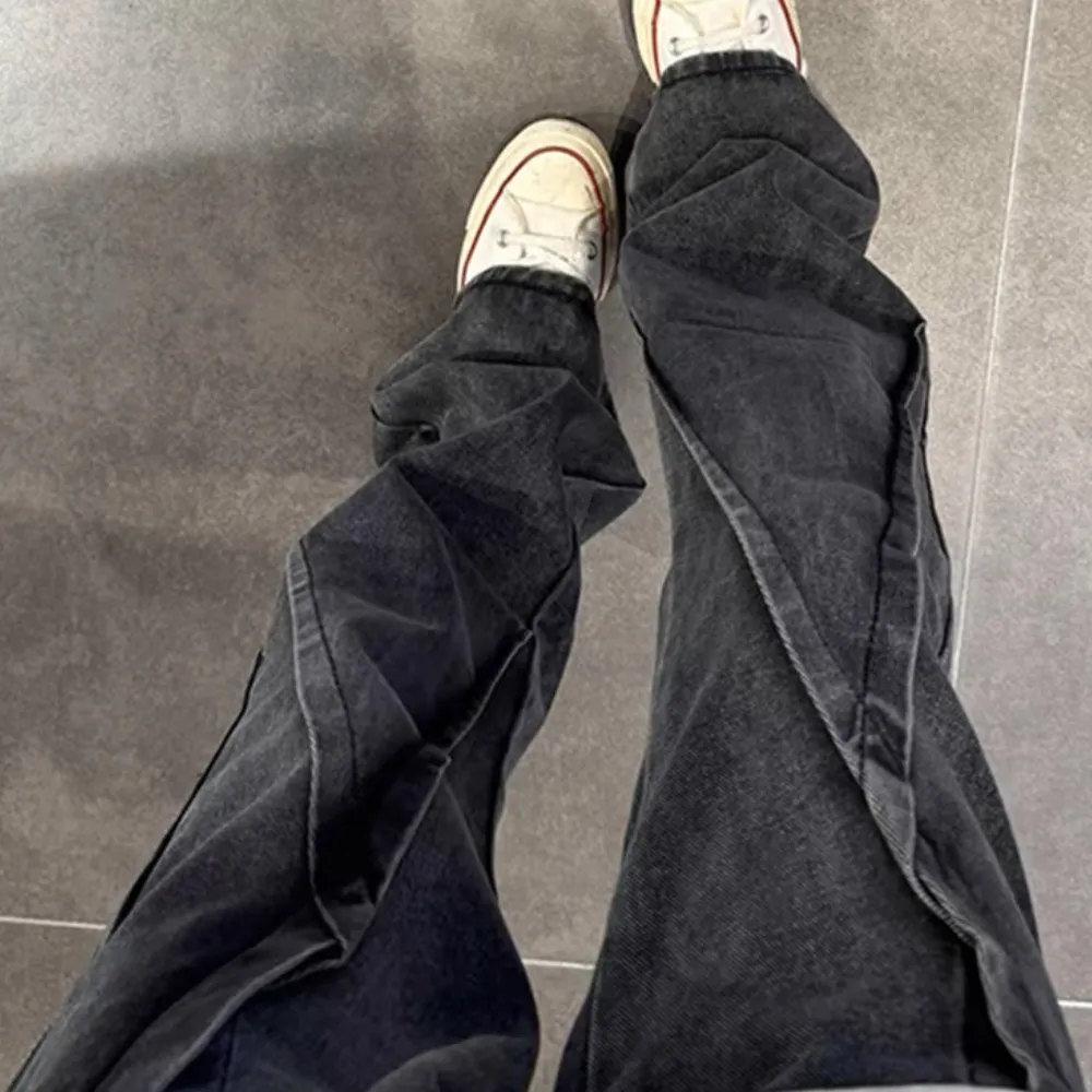 Spliced wide-leg jeans