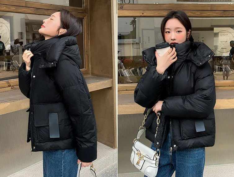 Stain-resistant Hooded Puffer Jacket for Women with Large Pockets