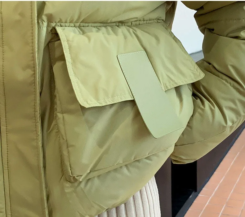 Stain-resistant Hooded Puffer Jacket for Women with Large Pockets