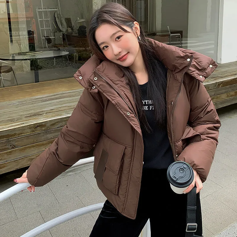 Stain-resistant Hooded Puffer Jacket for Women with Large Pockets