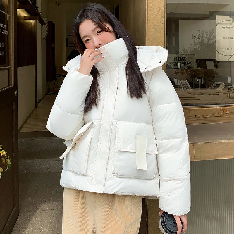 Stain-resistant Hooded Puffer Jacket for Women with Large Pockets