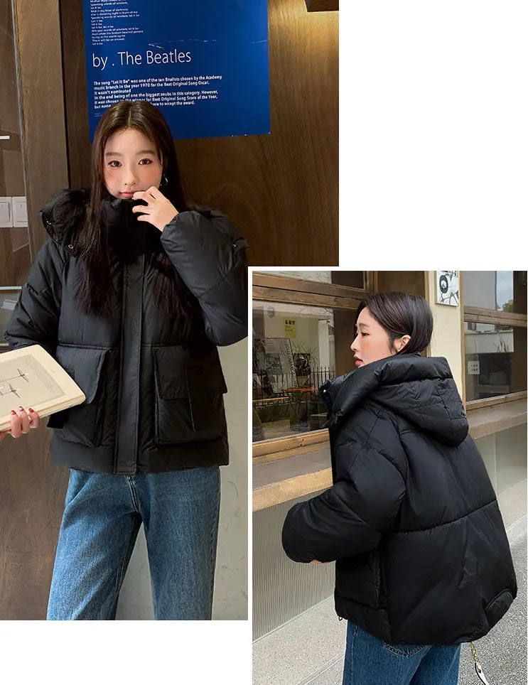 Stain-resistant Hooded Puffer Jacket for Women with Large Pockets