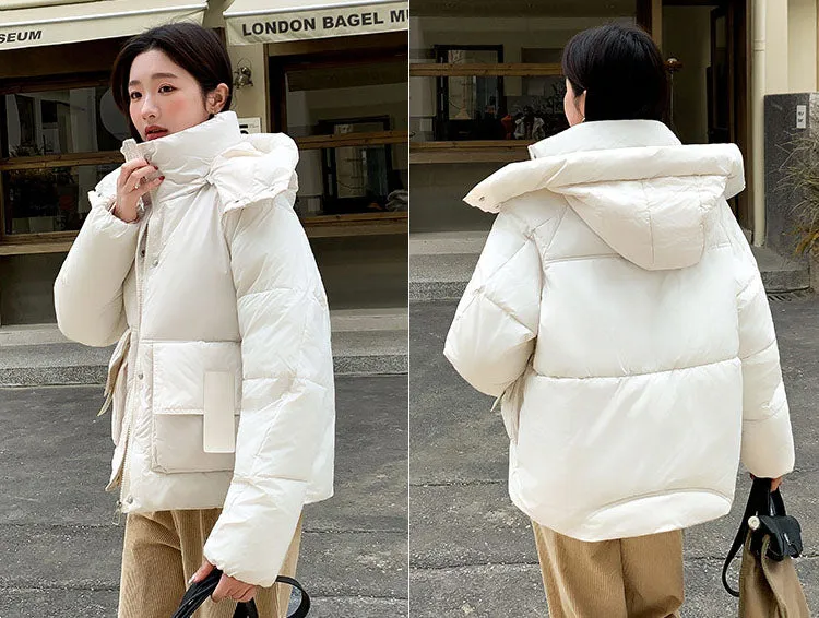 Stain-resistant Hooded Puffer Jacket for Women with Large Pockets