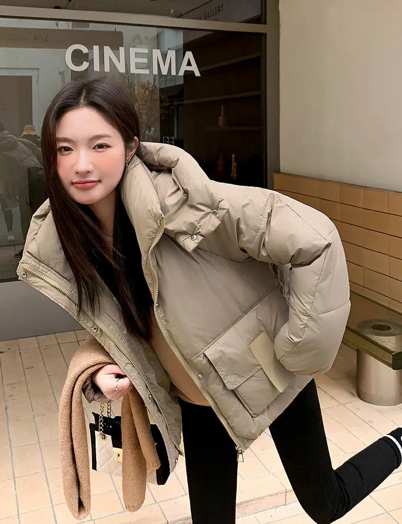 Stain-resistant Hooded Puffer Jacket for Women with Large Pockets