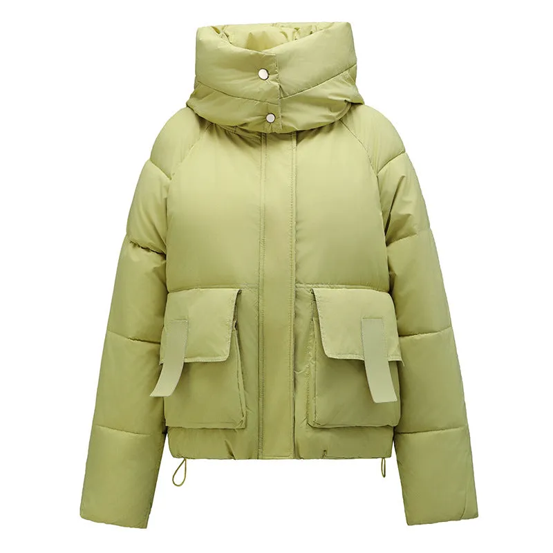 Stain-resistant Hooded Puffer Jacket for Women with Large Pockets