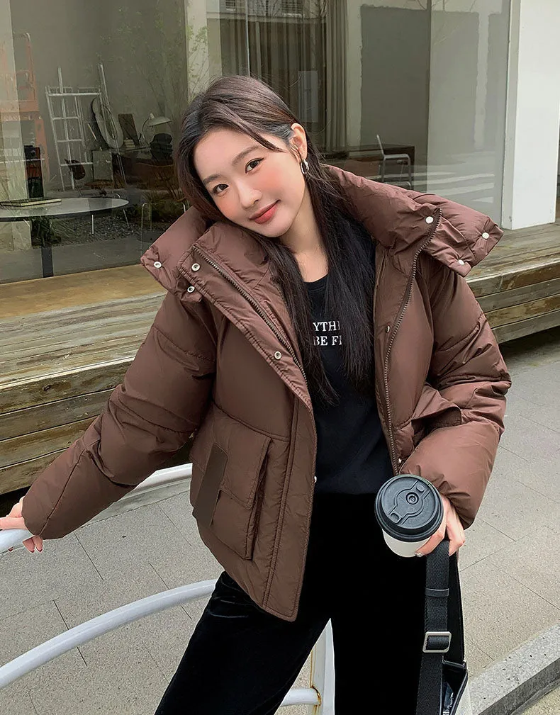Stain-resistant Hooded Puffer Jacket for Women with Large Pockets