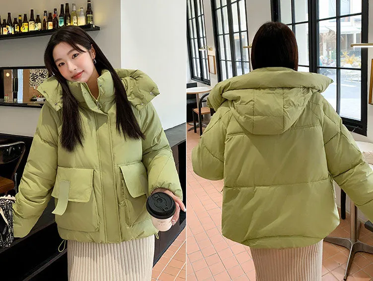 Stain-resistant Hooded Puffer Jacket for Women with Large Pockets