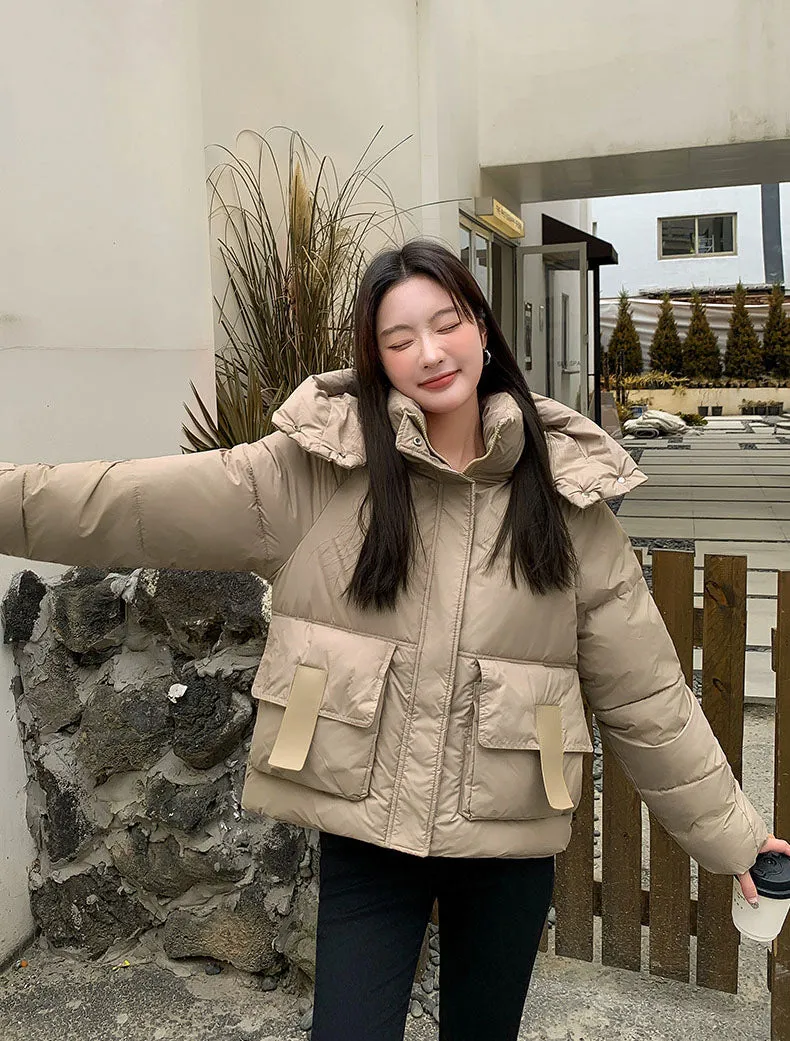 Stain-resistant Hooded Puffer Jacket for Women with Large Pockets