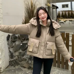 Stain-resistant Hooded Puffer Jacket for Women with Large Pockets
