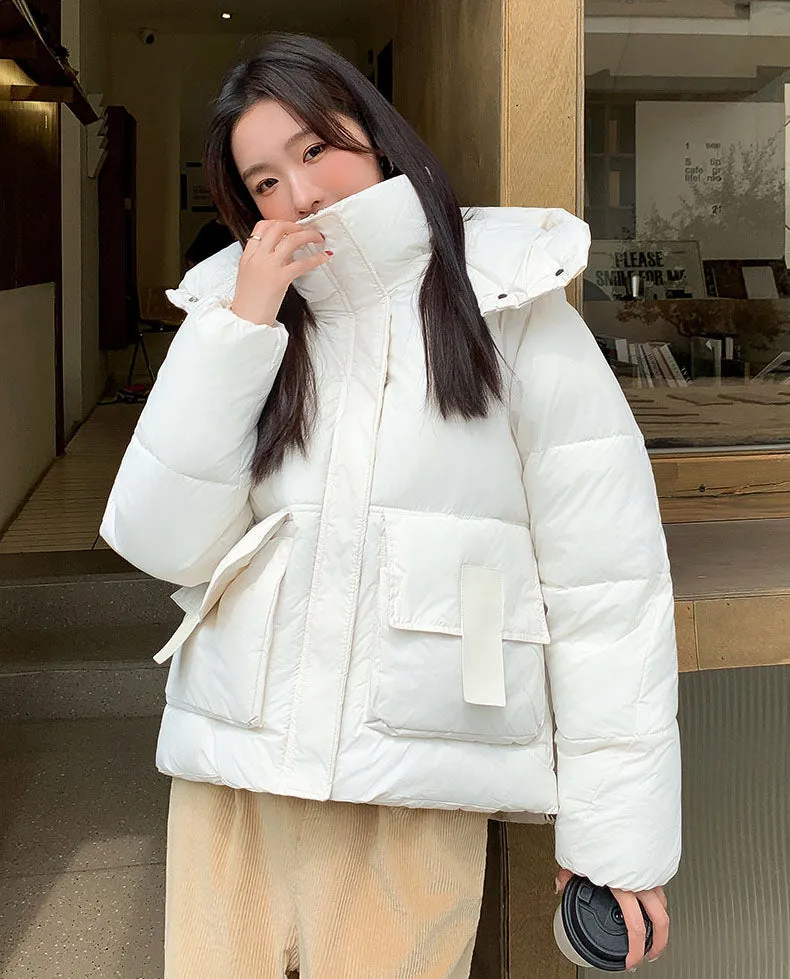 Stain-resistant Hooded Puffer Jacket for Women with Large Pockets
