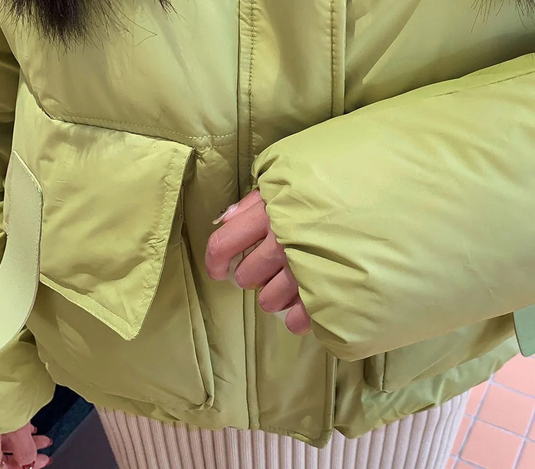 Stain-resistant Hooded Puffer Jacket for Women with Large Pockets