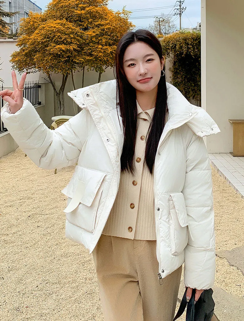 Stain-resistant Hooded Puffer Jacket for Women with Large Pockets