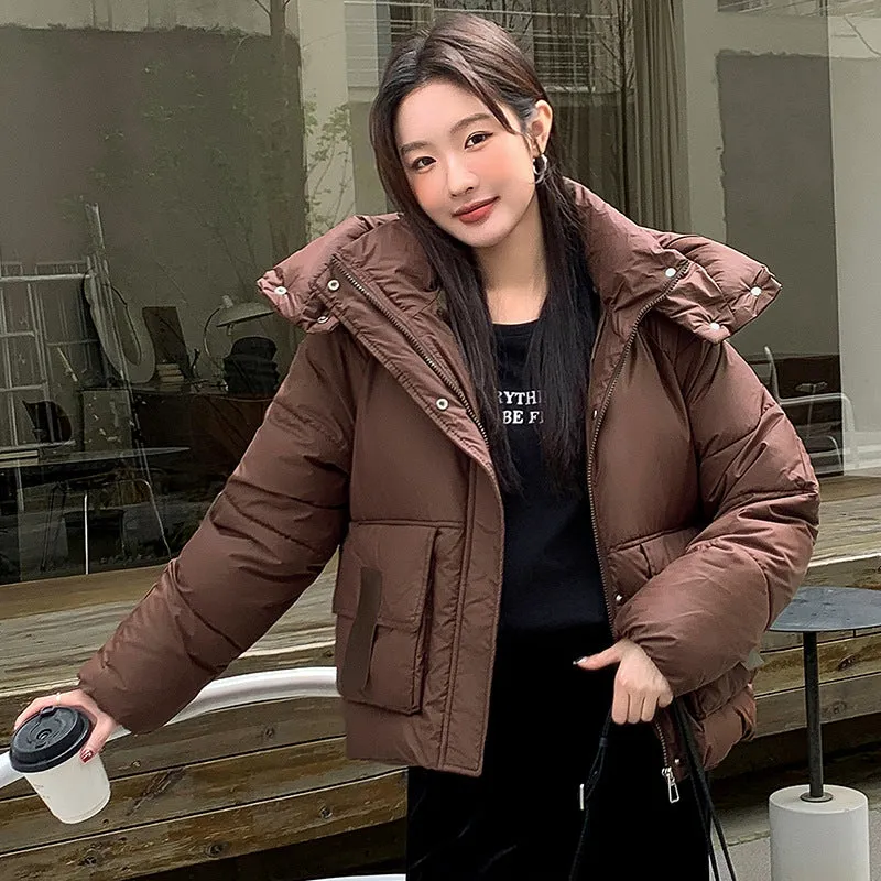 Stain-resistant Hooded Puffer Jacket for Women with Large Pockets