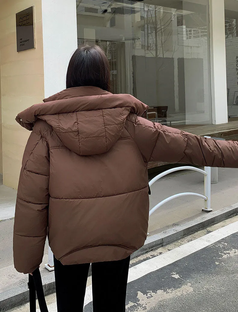 Stain-resistant Hooded Puffer Jacket for Women with Large Pockets