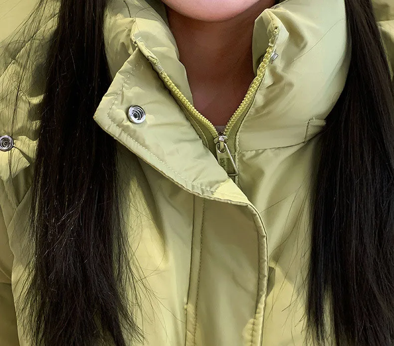 Stain-resistant Hooded Puffer Jacket for Women with Large Pockets
