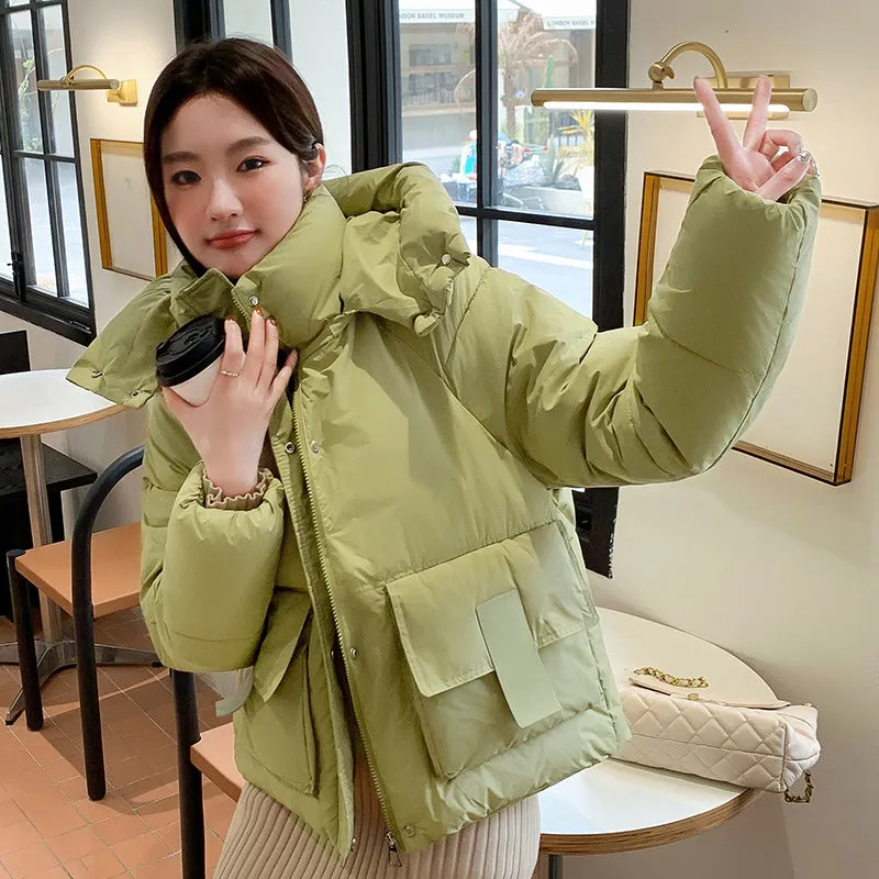 Stain-resistant Hooded Puffer Jacket for Women with Large Pockets