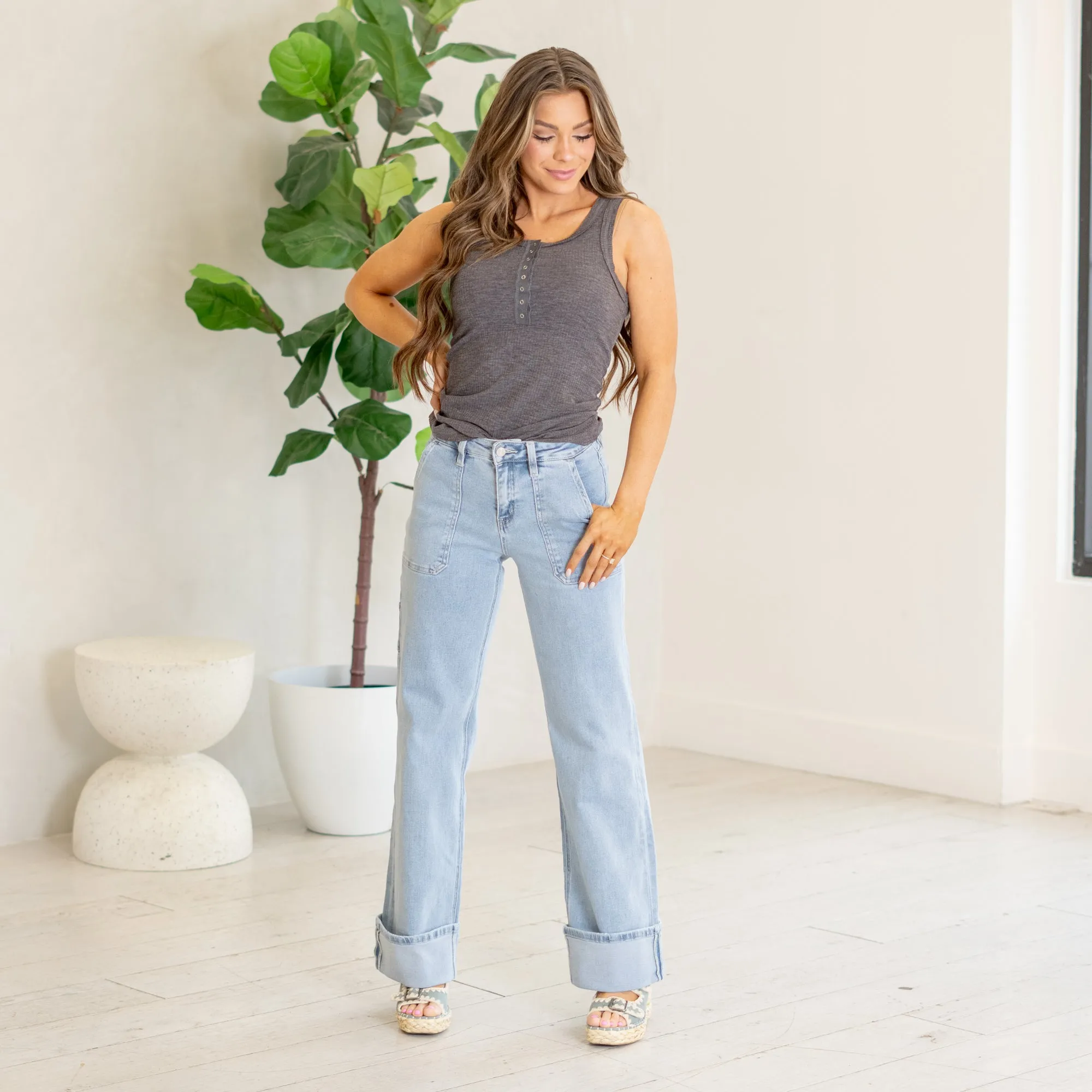 Stellar High Rise Cuffed Carpenter Wide Leg