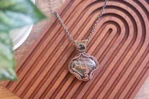 Streaked Grey Fused Glass and Copper Wire Wrapped Tree of Life Pendant