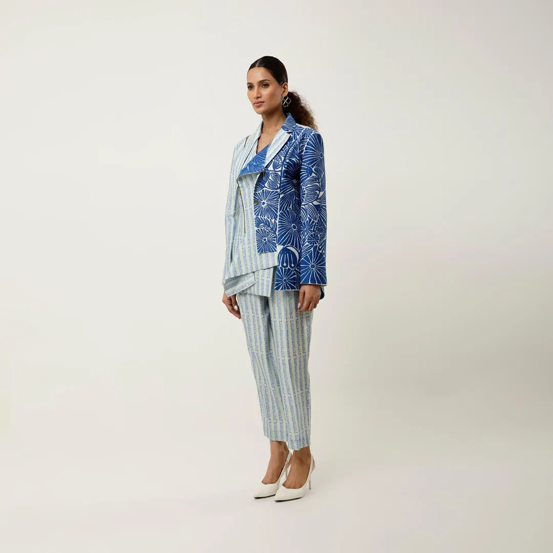 STRIPED PRINTED/EMB CHANDERI JACKET WITH PANTS