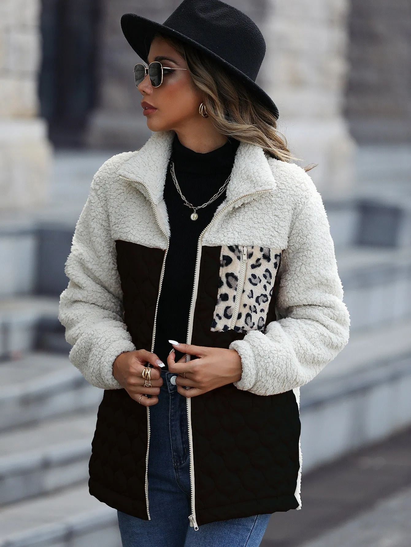 Stylish Sherpa Coat with Printed Pocket by WOLFFMODE