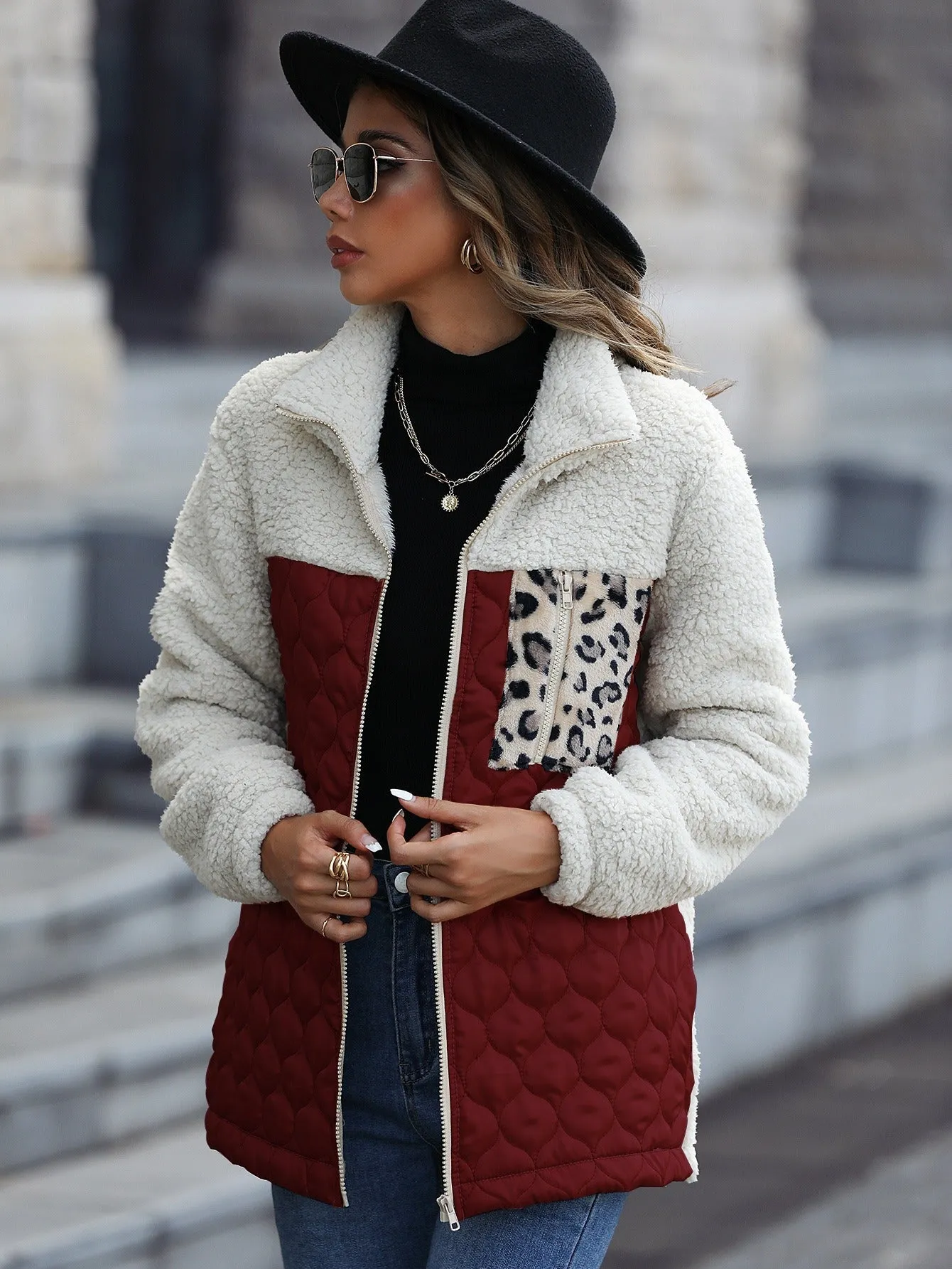 Stylish Sherpa Coat with Printed Pocket by WOLFFMODE