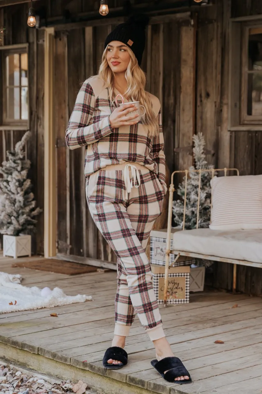 Taupe Tartan Plaid Jogger Pajama Pants - FINAL SALE