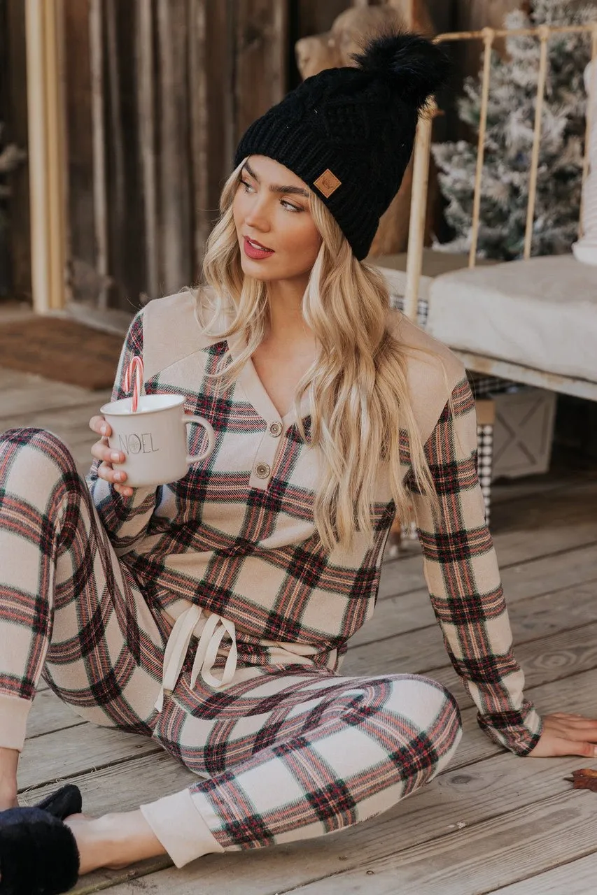 Taupe Tartan Plaid Jogger Pajama Pants - FINAL SALE