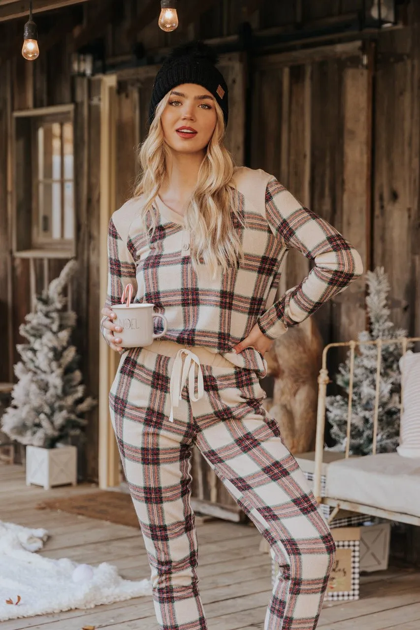 Taupe Tartan Plaid Jogger Pajama Pants - FINAL SALE