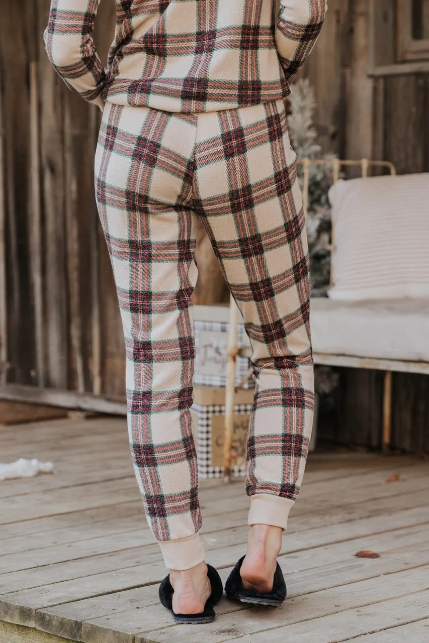 Taupe Tartan Plaid Jogger Pajama Pants - FINAL SALE