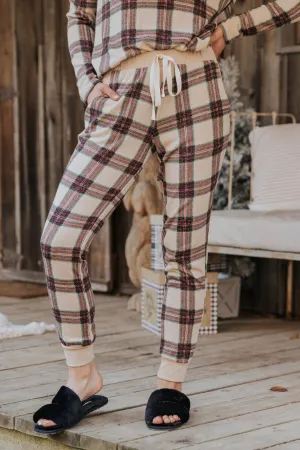 Taupe Tartan Plaid Jogger Pajama Pants - FINAL SALE