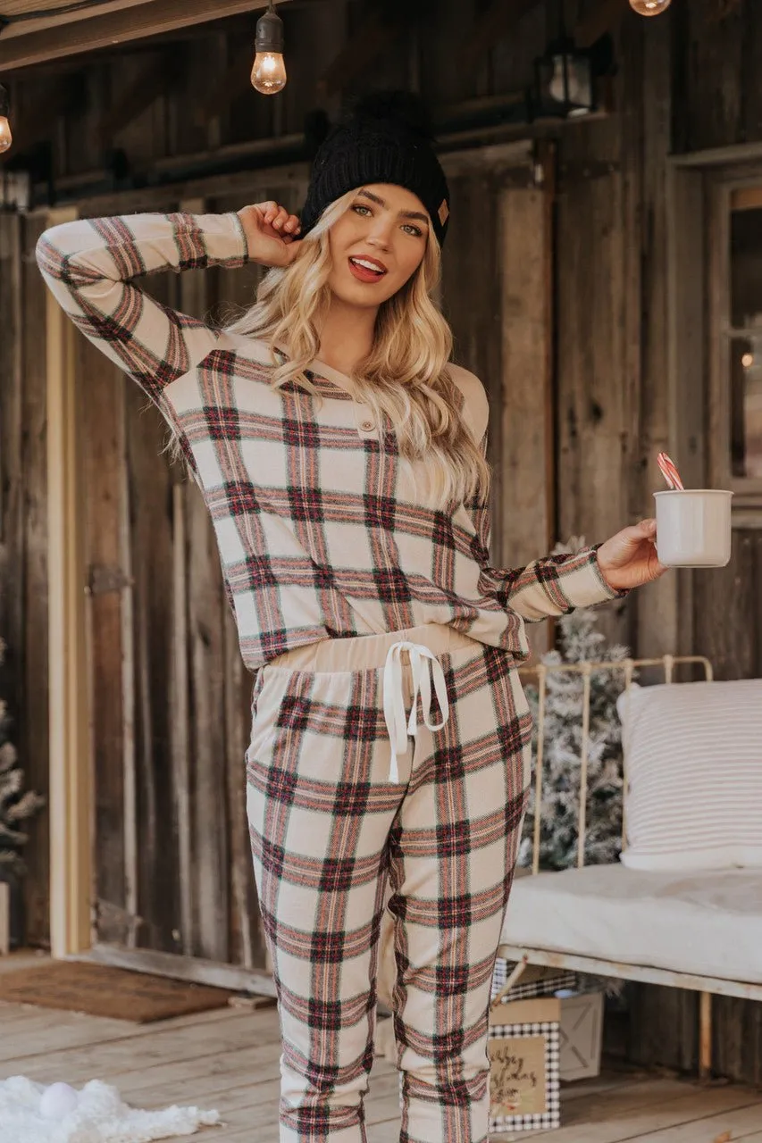 Taupe Tartan Plaid Jogger Pajama Pants - FINAL SALE