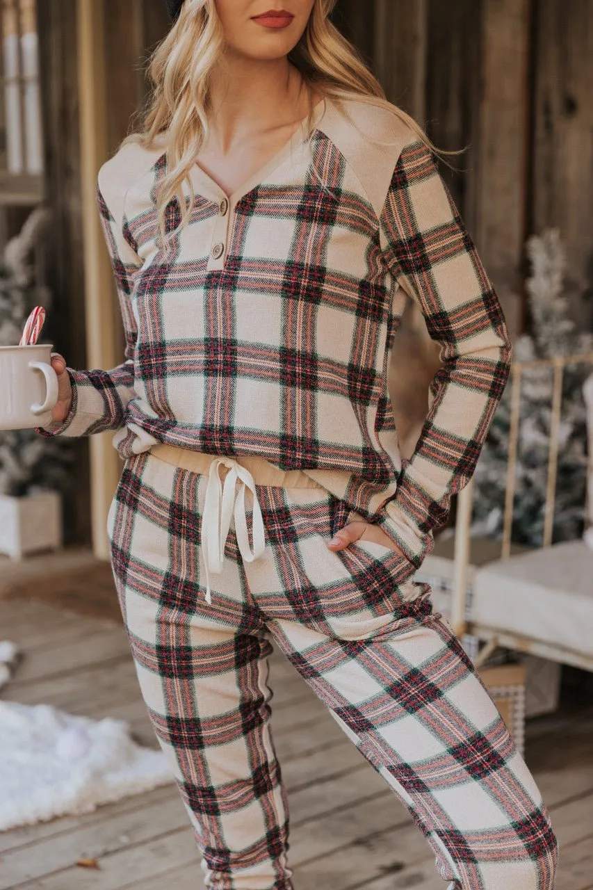 Taupe Tartan Plaid Jogger Pajama Pants - FINAL SALE
