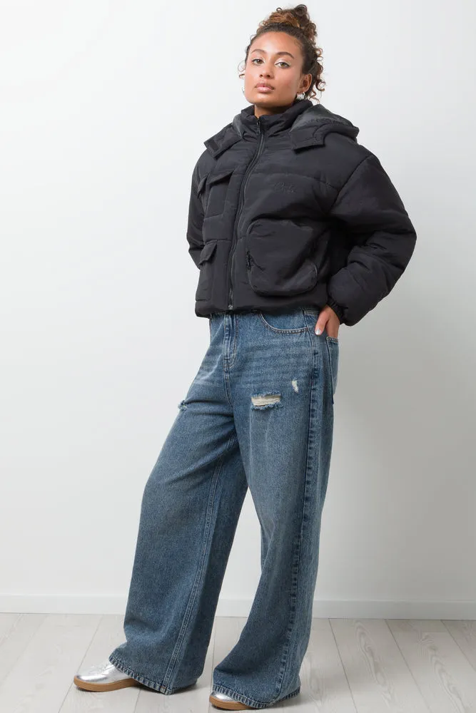 Technical Pocket Puffer Jacket Black