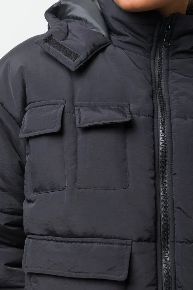 Technical Pocket Puffer Jacket Black