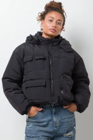 Technical Pocket Puffer Jacket Black